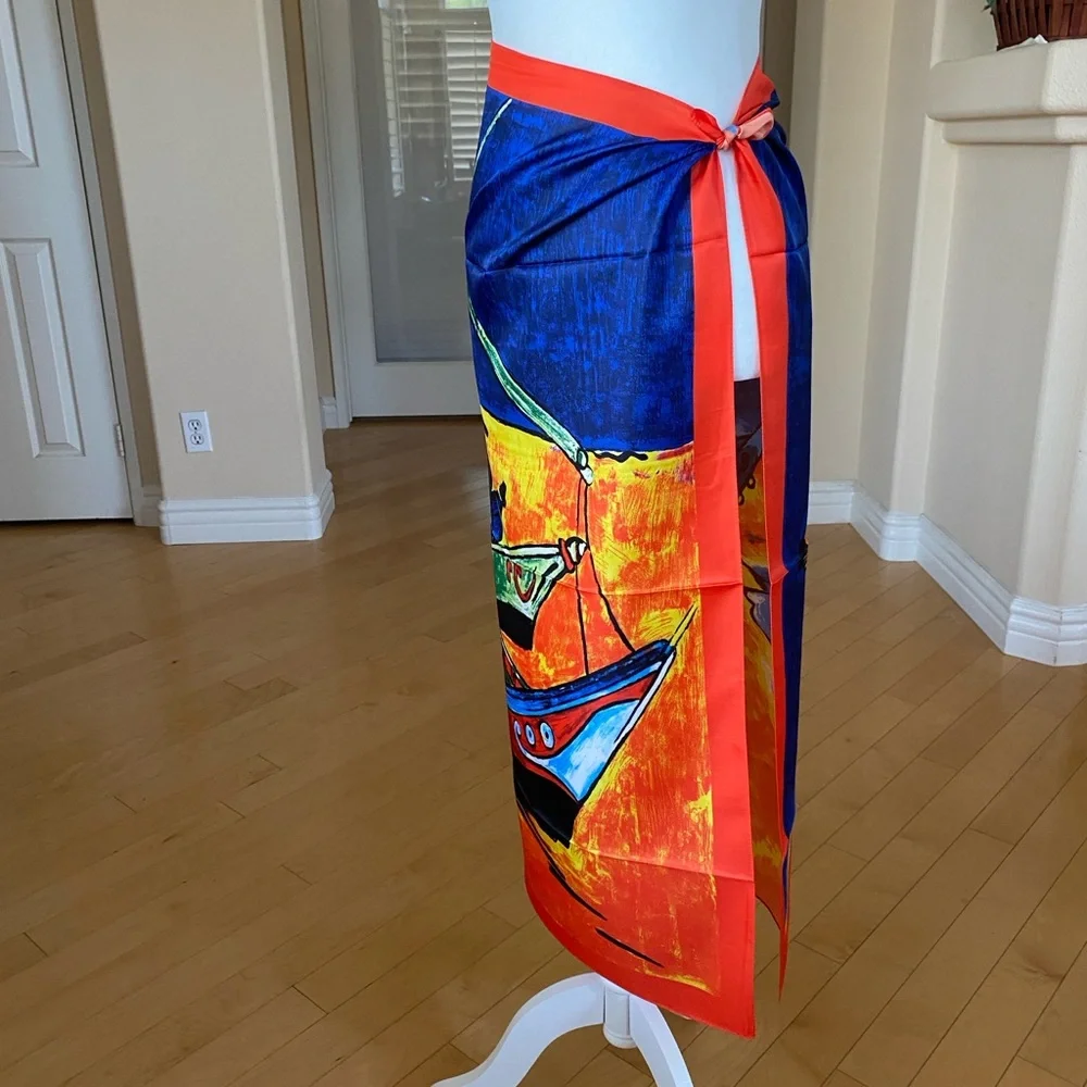 Colorful Silk Abstract Print Scarf Wrap Sarong Wall Art
